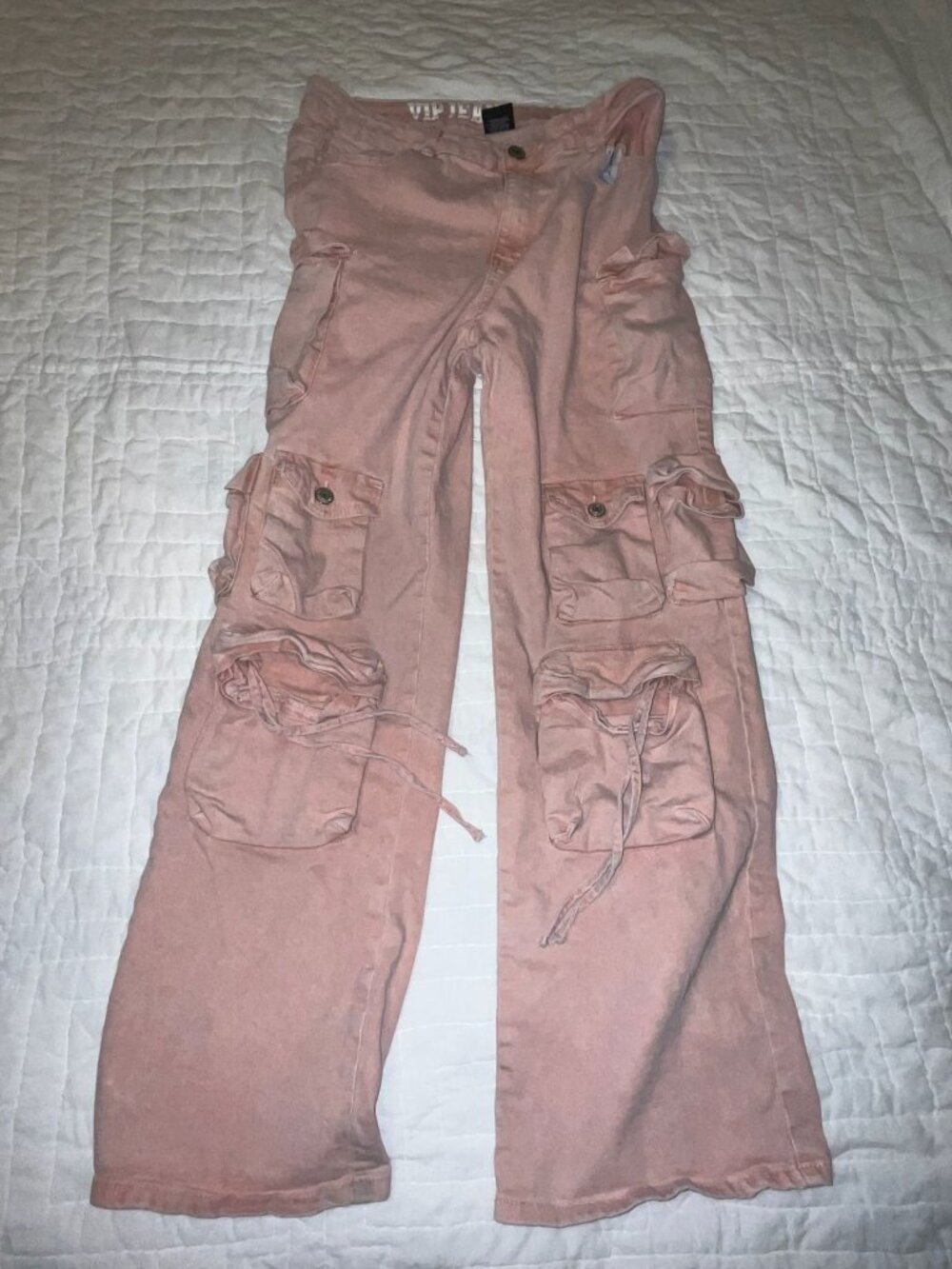 VIP Jeans Womens Pink Cargo Pants Size 15/16 With Multiple Pockets And Elastic D